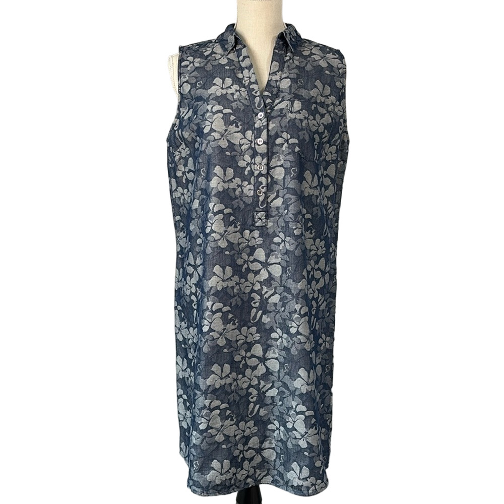 The Limited Ashton Collared Sleeveless Denim Blue Dress Flower Print Size Medium